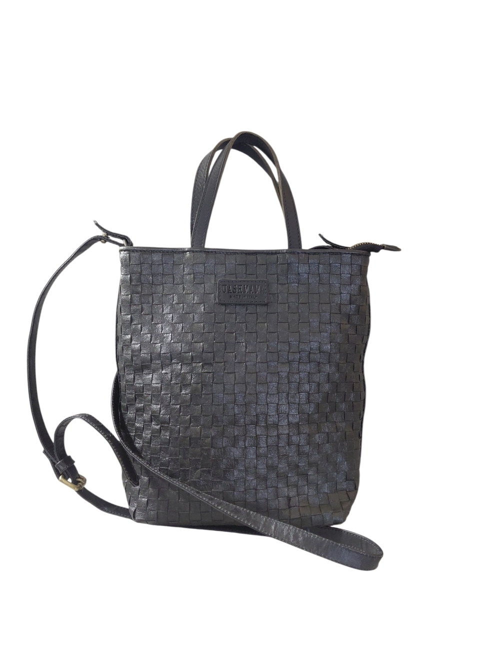 Uashmama Italian Woven Leather Crossbody Tote Black Bucket Bag